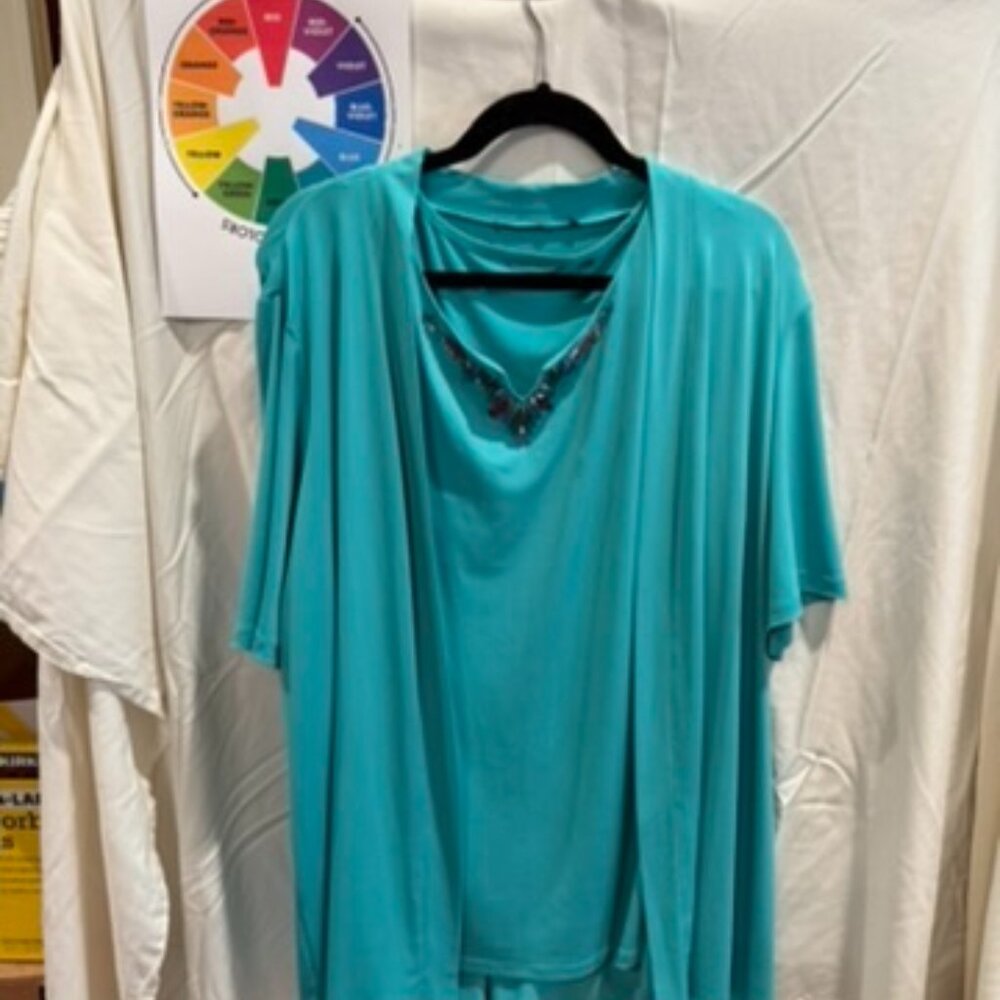 Susan Graver Matching Jacket & Jeweled Tank Set, 2X Teal
